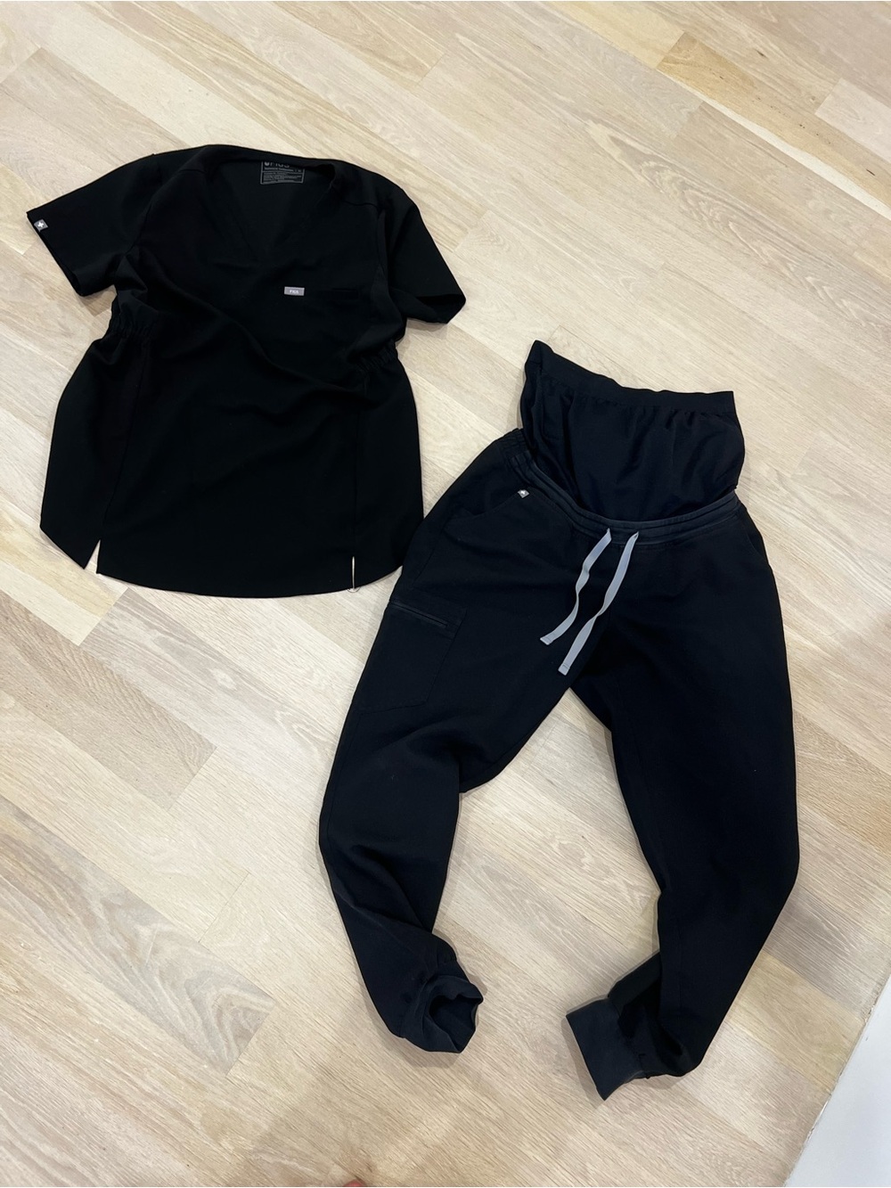 Figs Black Maternity Jogger Set with Drawstring Waist